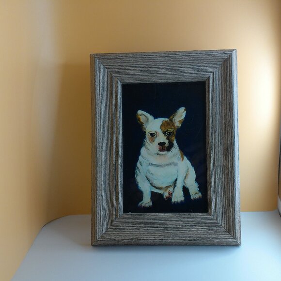 Cute French Bulldog Puppy 4"x6" within a beige color wood Frame - Picture 1 of 7